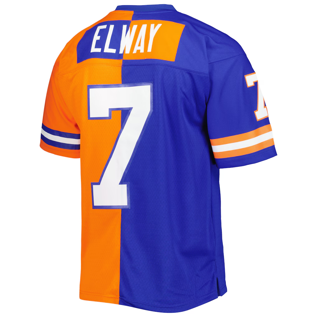 Elroe D.Broncos #7 John Elway Mitchell & Ness RoyalOrange 1990 Split Legacy Replica Stitched Puhic Jersey