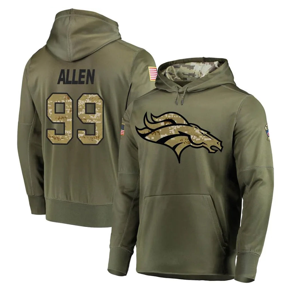 Elroe D.Broncos #99 Zach Allen Player Olive Salute to Service Pullover Hoodies Home Game Stitched Jerseys