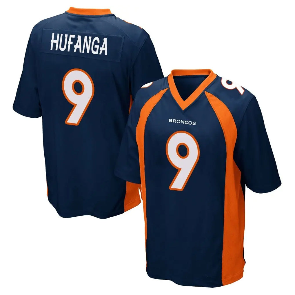 Elroe D.Broncos #9 Talanoa Hufanga Player Navy Game Stitched Jerseys