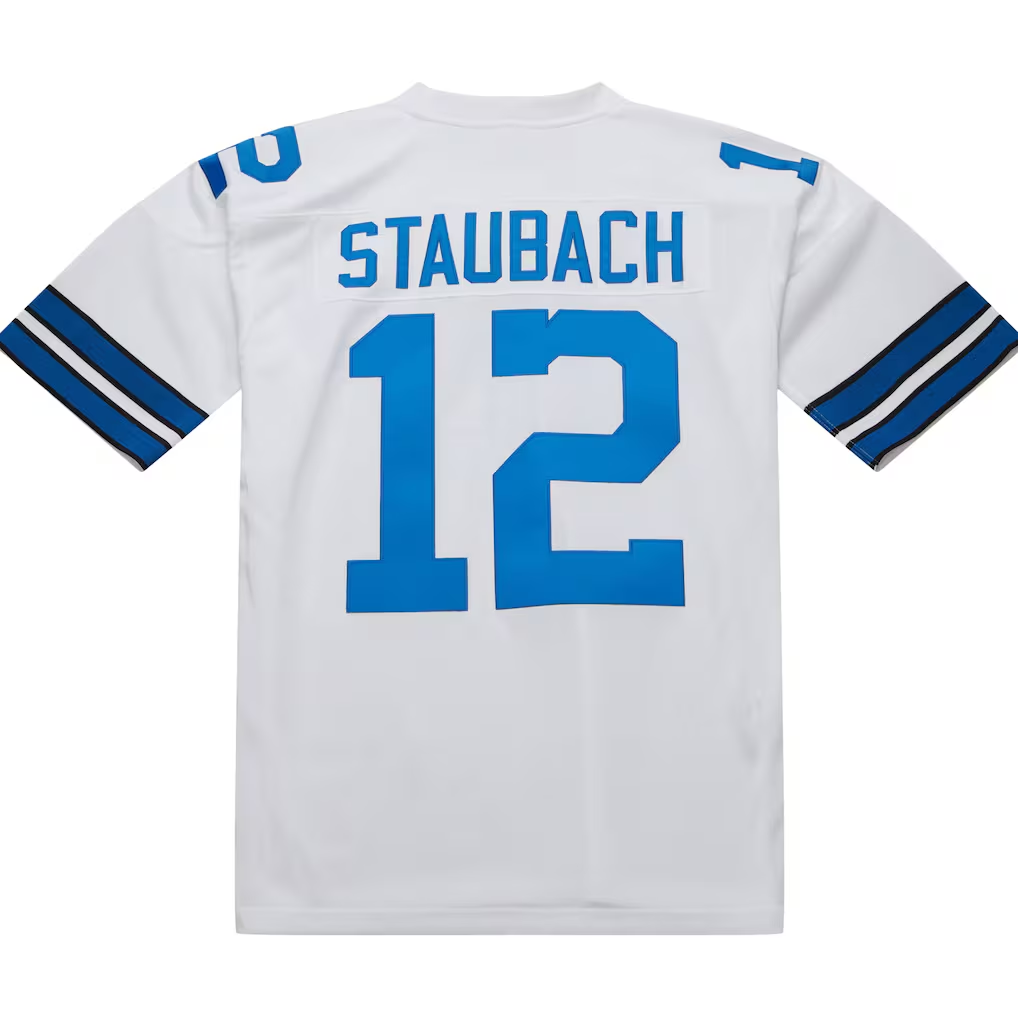 Elroe D.Cowboys 1975 #12 Roger Staubach Mitchell & Ness White Authentic Throwback Retired Player Stitched Puhic  Jersey