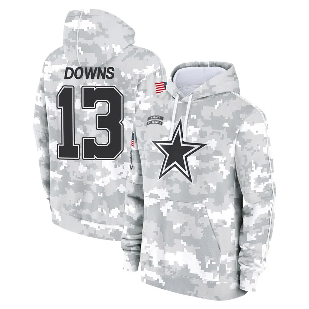 Elroe D.Cowboys #13 Caleb Downs Player Arctic Camo Salute to Service Hoodies Limited Game Stitched Jerseys