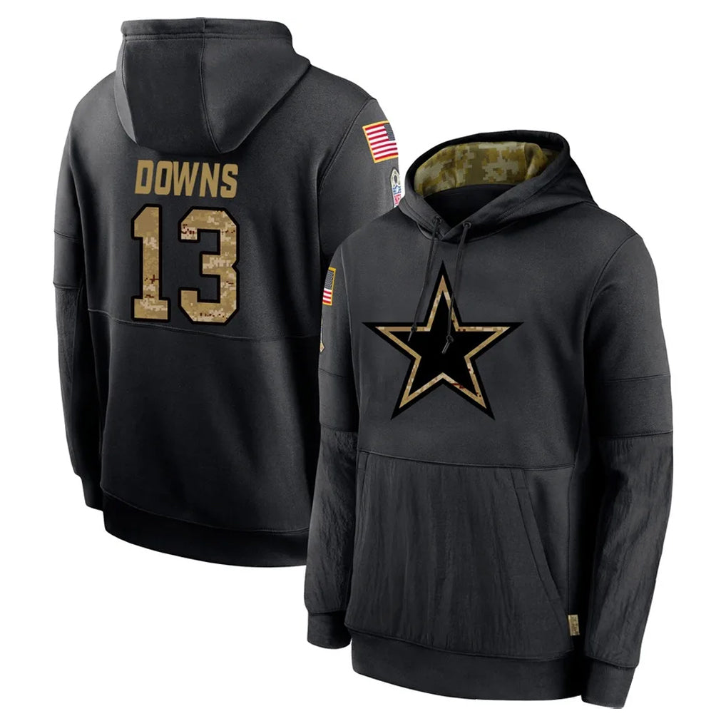 Elroe D.Cowboys #13 Caleb Downs Player Black Salute to Service Pullover Hoodies Limited Stitched Jerseys