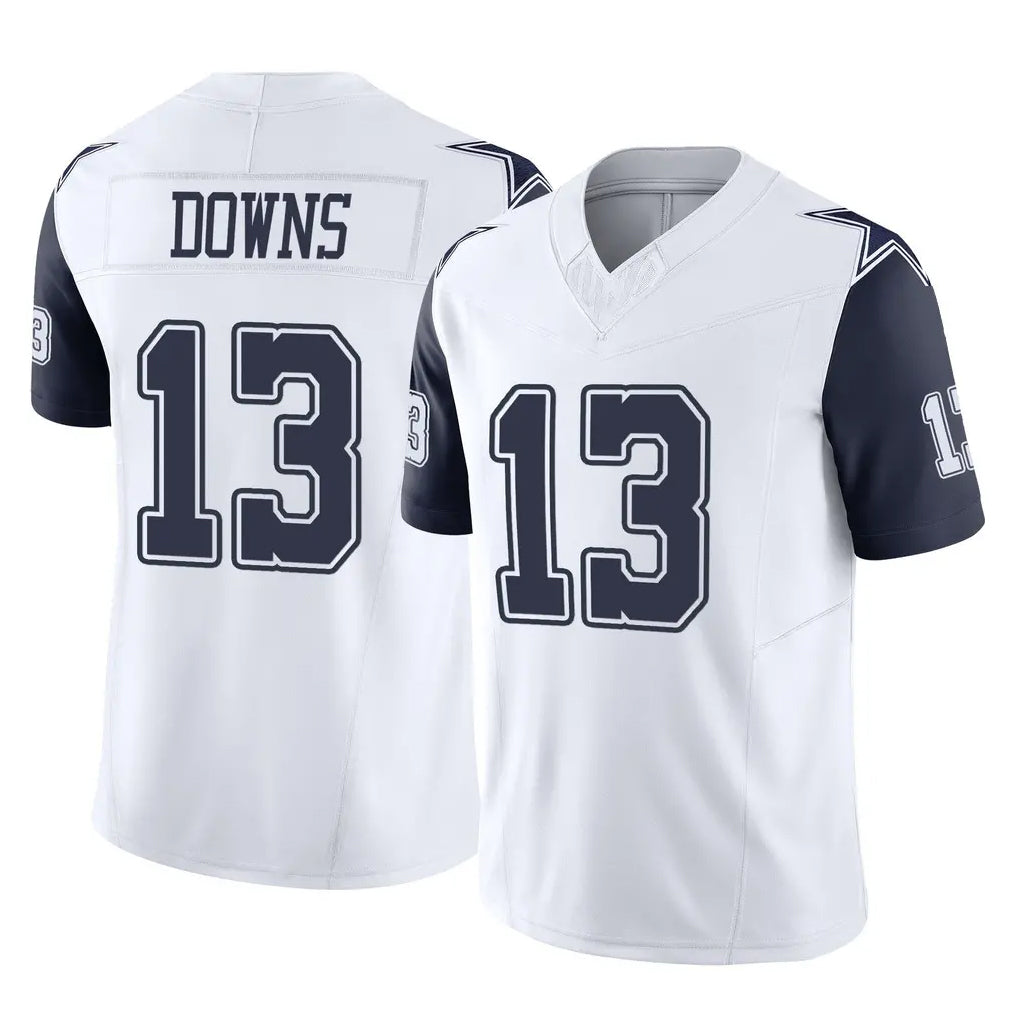 Elroe D.Cowboys #13 Caleb Downs Player White-Navy Limited Vapor F.U.S.E. Home Game Stitched Jerseys