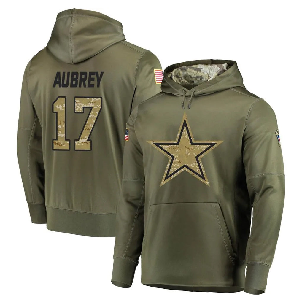 Elroe D.Cowboys #17 Brandon Aubrey Player Olive Salute to Service Pullover Hoodies Home Game Stitched Jerseys