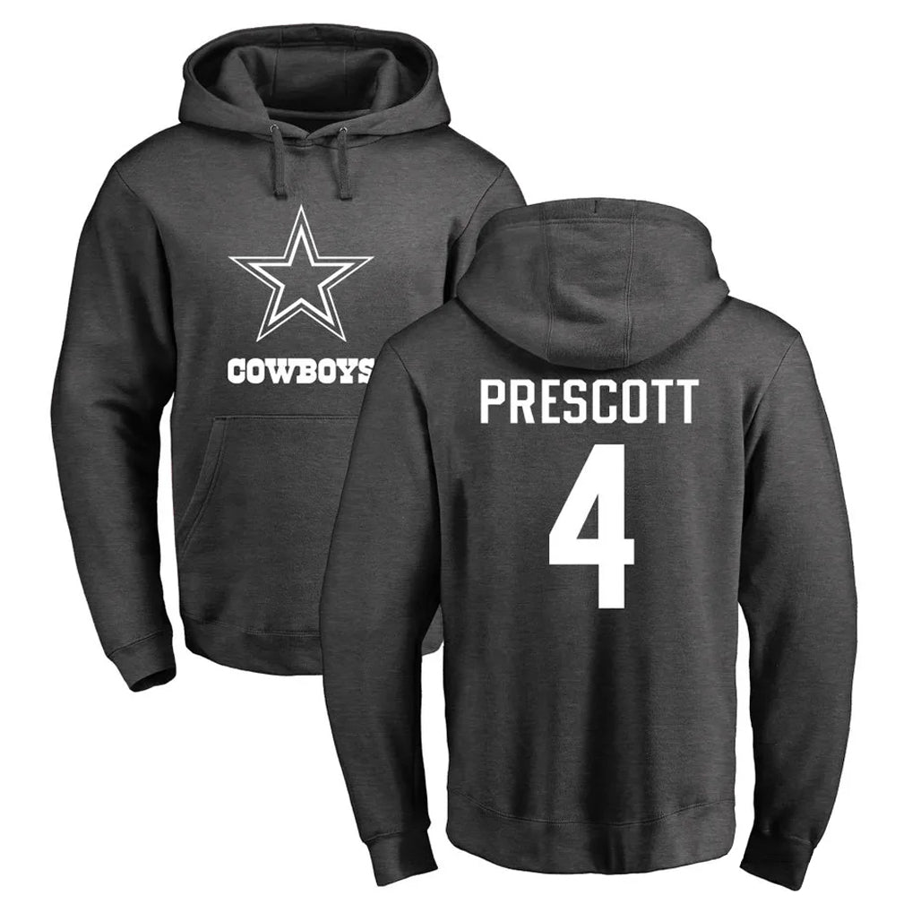 Elroe D.Cowboys #4 Dak Prescott Player Ash One Color Pullover Hoodie Limited Stitched Jerseys