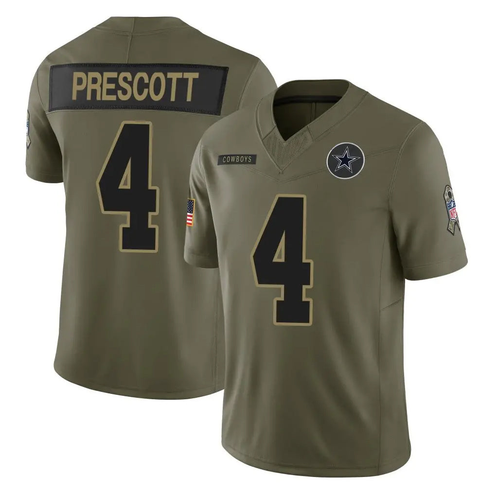Elroe D.Cowboys #4 Dak Prescott Player Olive 2025 Salute to Service Limited Home Game Stitched Jerseys