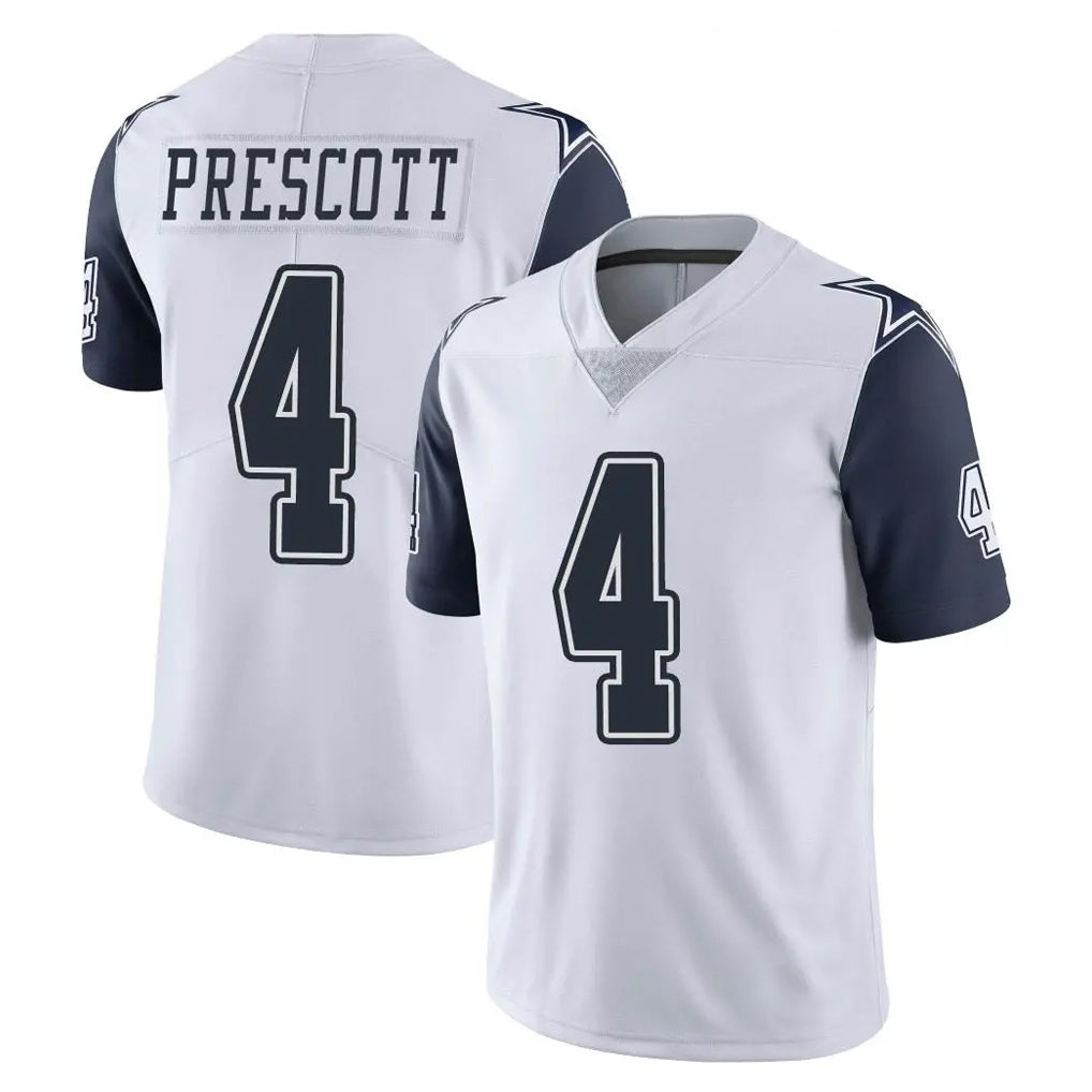 Elroe D.Cowboys #4 Dak Prescott Player White-Navy Limited Color Rush Vapor Untouchable Home Game Stitched Jerseys