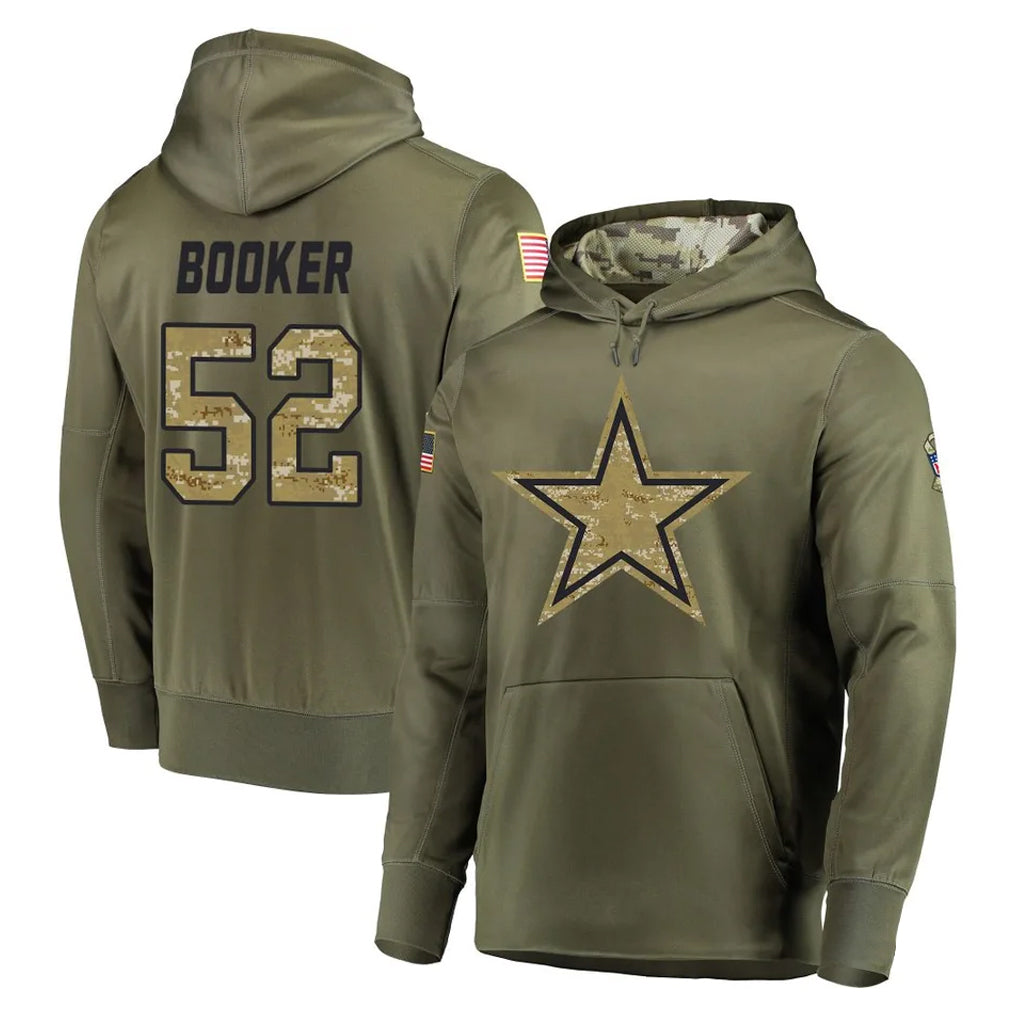 Elroe D.Cowboys #52 Tyler Booker Player Olive Salute to Service Pullover Hoodies Home Game Stitched Jerseys