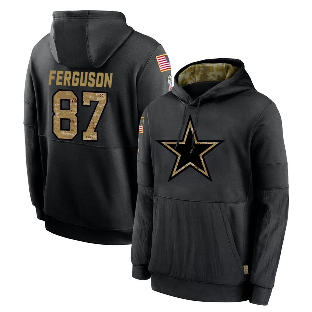 Elroe D.Cowboys #87 Jake Ferguson Player Black Salute to Service Pullover Hoodies Limited Stitched Jerseys