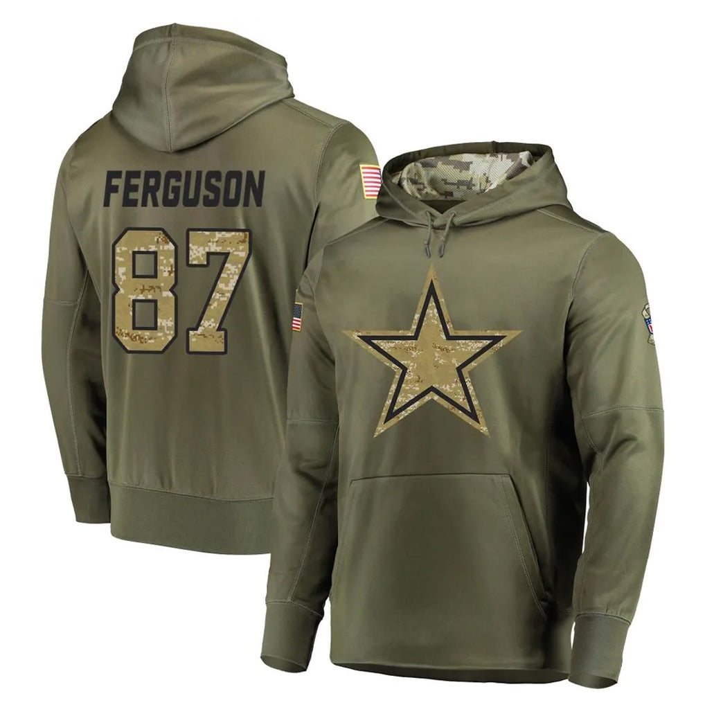 Elroe D.Cowboys #87 Jake Ferguson Player Olive Salute to Service Pullover Hoodies Home Game Stitched Jerseys