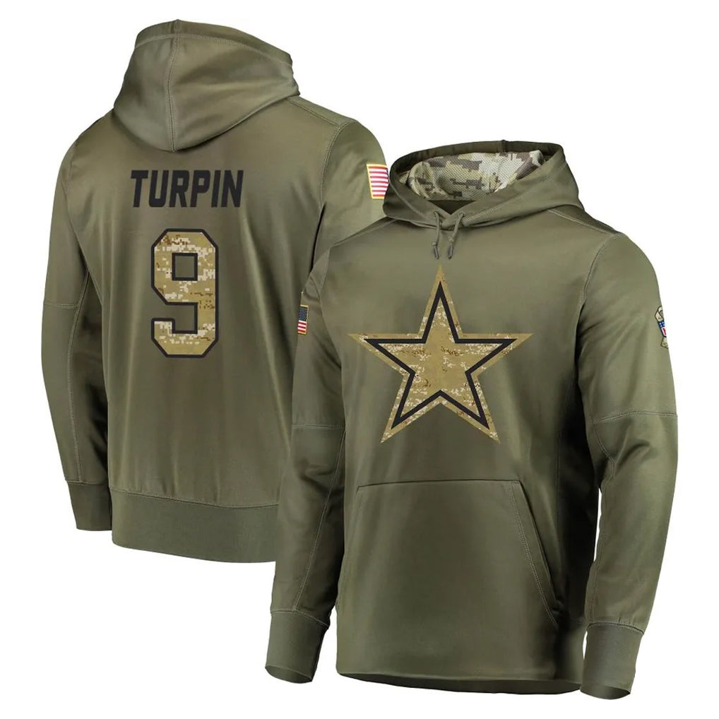 Elroe D.Cowboys #9 KaVontae Turpin Player Olive Salute to Service Pullover Hoodies Home Game Stitched Jerseys