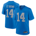 Elroe D.Lions Alternate Game Stitched Jerseys Throwback - Blue - #14 Amon-Ra St. Brown Player