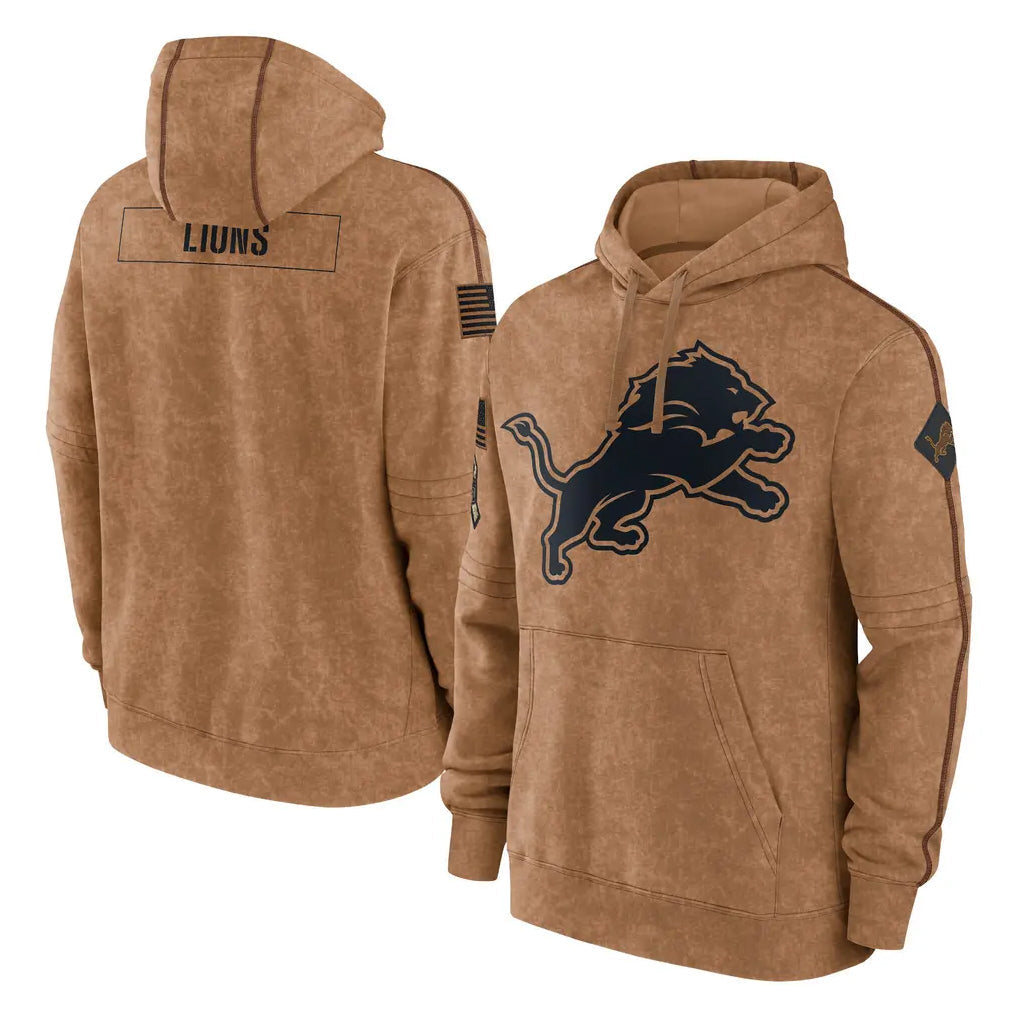 Elroe D.Lions Brown Salute to Service Hoodies Limited Game Blank Player Stitched Jerseys