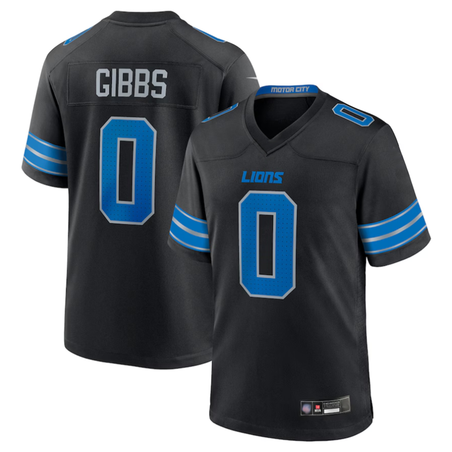Elroe D.Lions #0 Jahmyr Gibbs Player Black Replica Game Stitched Jerseys