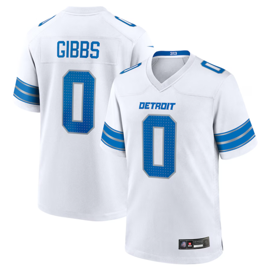 Elroe D.Lions #0 Jahmyr Gibbs Player White Replica Game Stitched Jerseys