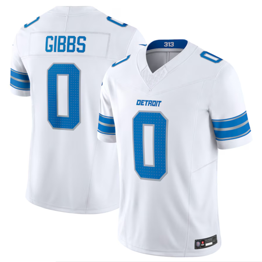 Elroe D.Lions #0 Jahmyr Gibbs Player White Vapor F.U.S.E. Limited Replica Stitched Jerseys