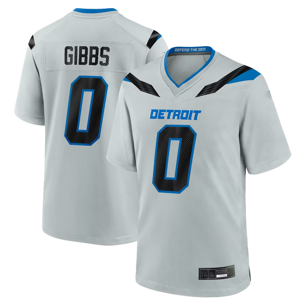 Elroe D.Lions #0 Jahmyr Gibbs Silver 2026 Rivalries Collection Game Stitched Jerseys