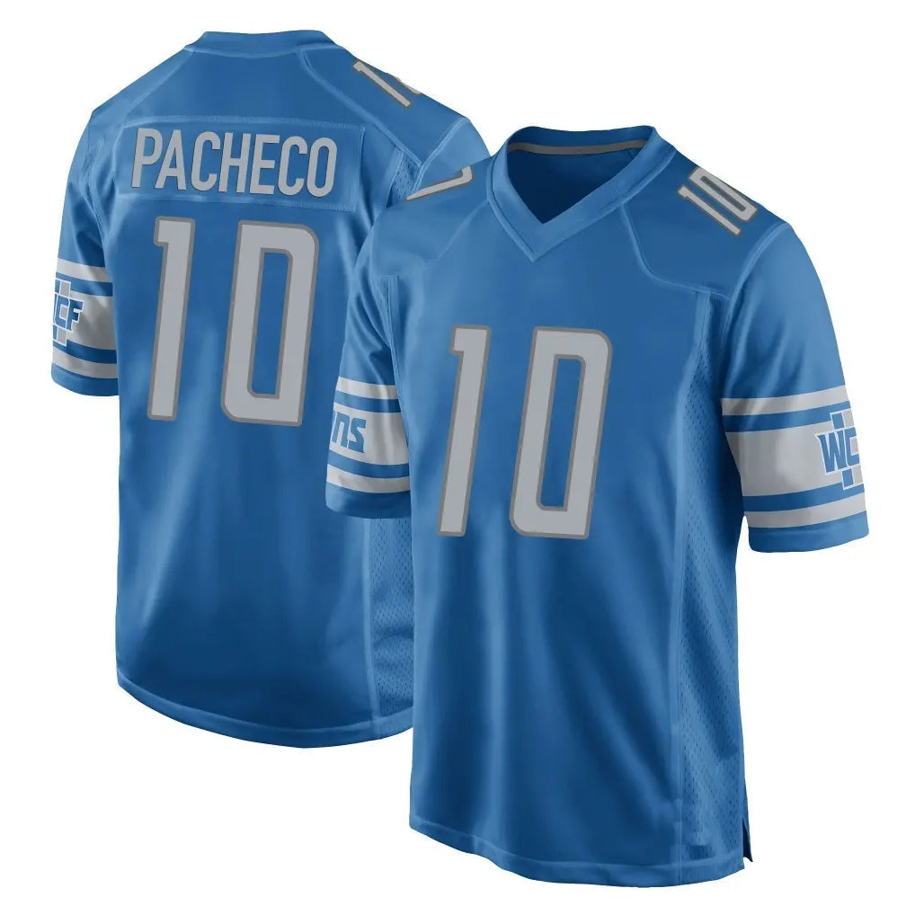 Elroe D.Lions #10 Isiah Pacheco Player Blue Home Game Stitched Jerseys