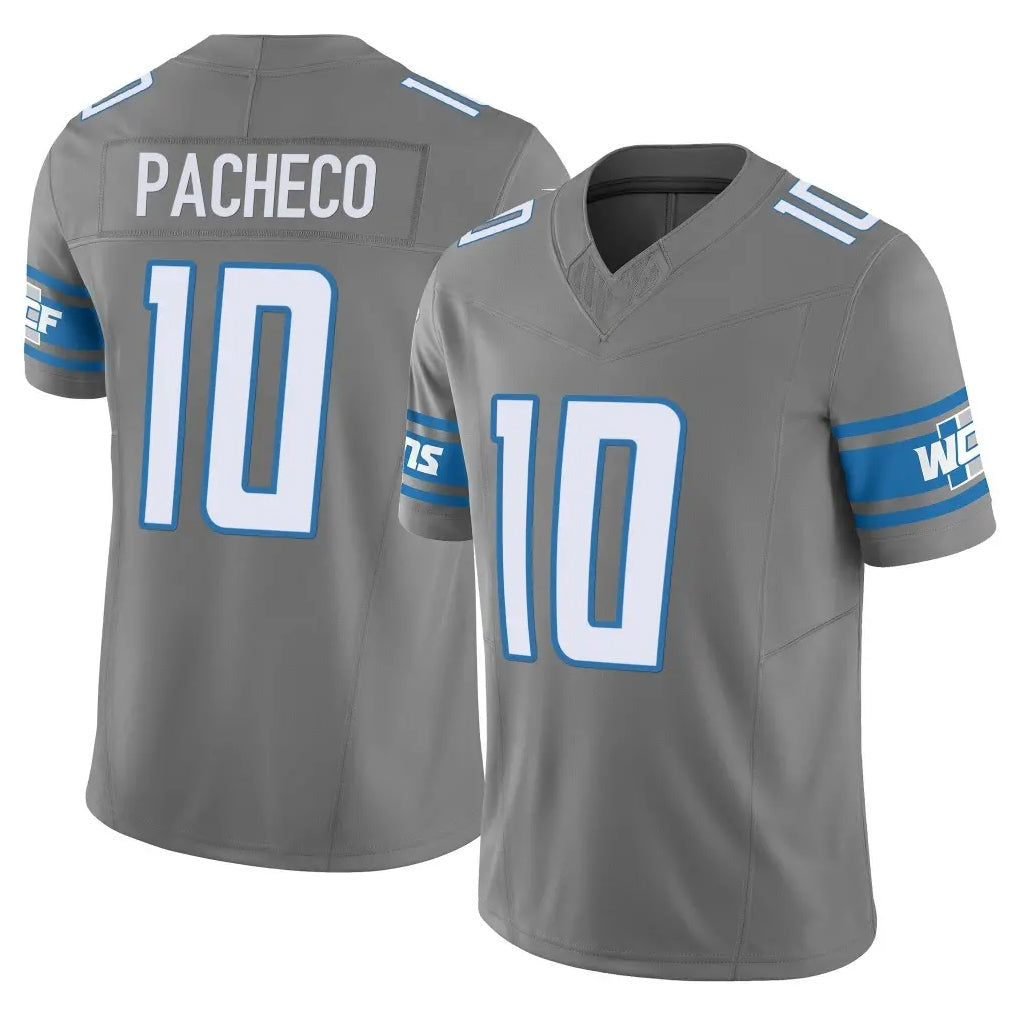 Elroe D.Lions #10 Isiah Pacheco Player Gray Vapor F.U.S.E. Limited Home Game Stitched Jerseys