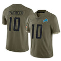 Elroe D.Lions #10 Isiah Pacheco Player Olive Salute To Service Limited Stitched Jerseys
