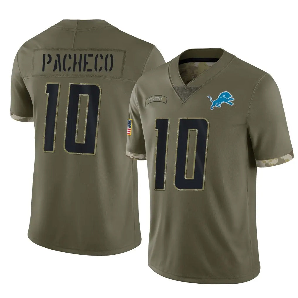 Elroe D.Lions #10 Isiah Pacheco Player Olive Salute To Service Limited Stitched Jerseys