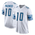 Elroe D.Lions #10 Isiah Pacheco Player White Home Game Stitched Jerseys