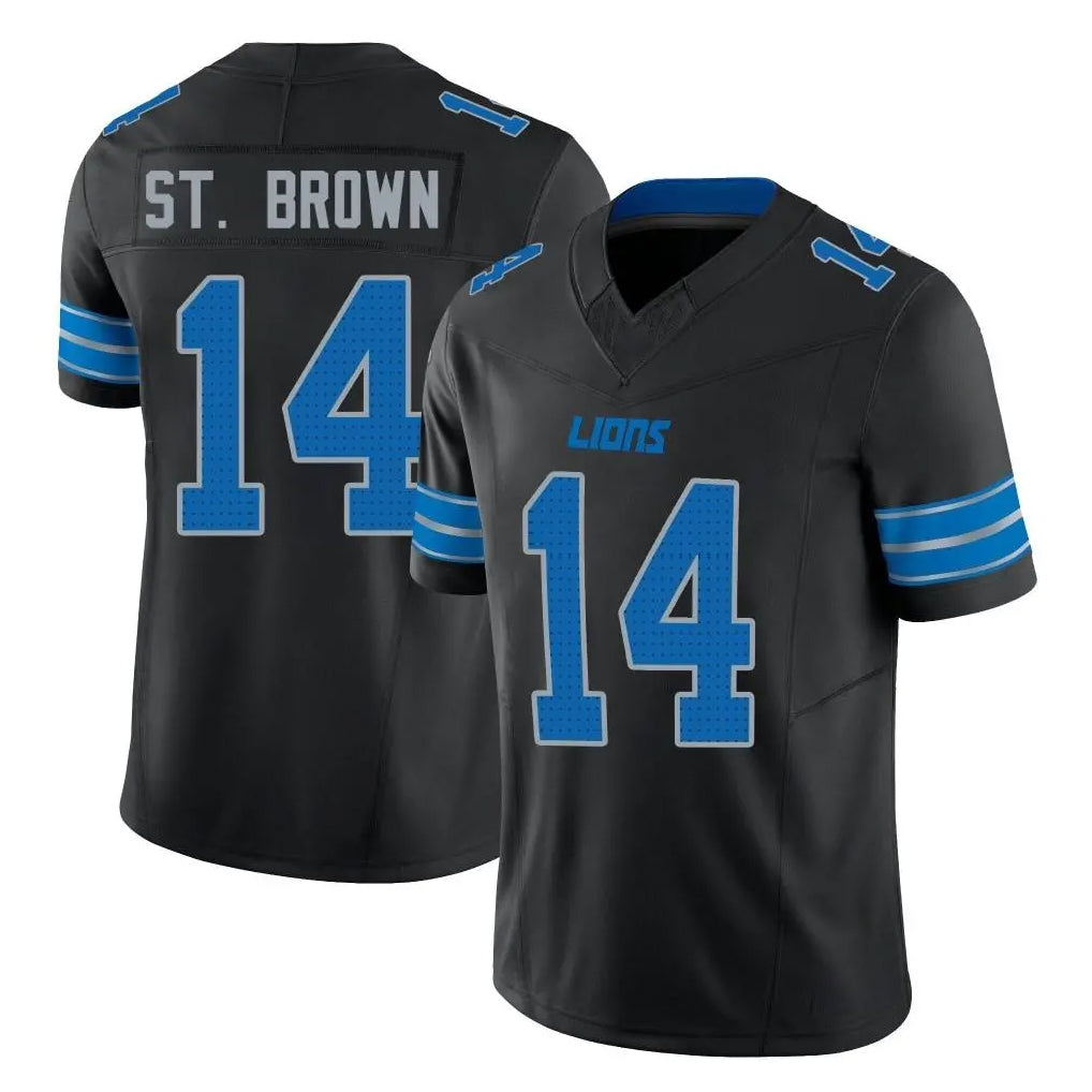 Elroe D.Lions #14 Amon-Ra St. Brown Player Black Alternate Vapor F.U.S.E. Limited Home Game Stitched Jerseys
