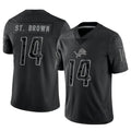 Elroe D.Lions #14 Amon-Ra St. Brown Player Black REFLECTIVE Limited Stitched Jerseys