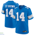 Elroe D.Lions #14 Amon-Ra St. Brown Player Blue Game Stitched Jerseys