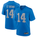 Elroe D.Lions #14 Amon-Ra St. Brown Player Blue Game Replica Stitched Jerseys