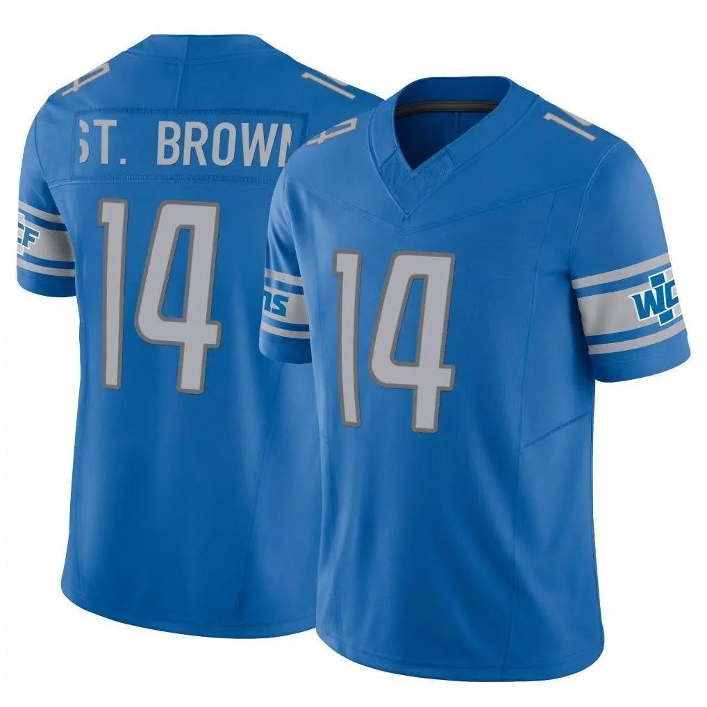 Elroe D.Lions #14 Amon-Ra St. Brown Player Blue Vapor F.U.S.E. Limited Home Game Stitched Jerseys