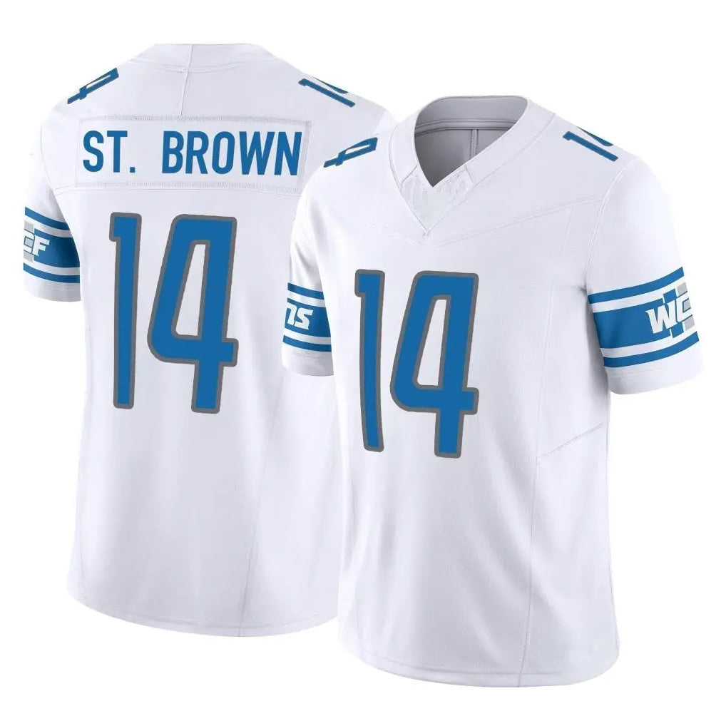 Elroe D.Lions #14 Amon-Ra St. Brown Player White Vapor F.U.S.E. Limited Home Game Stitched Jerseys