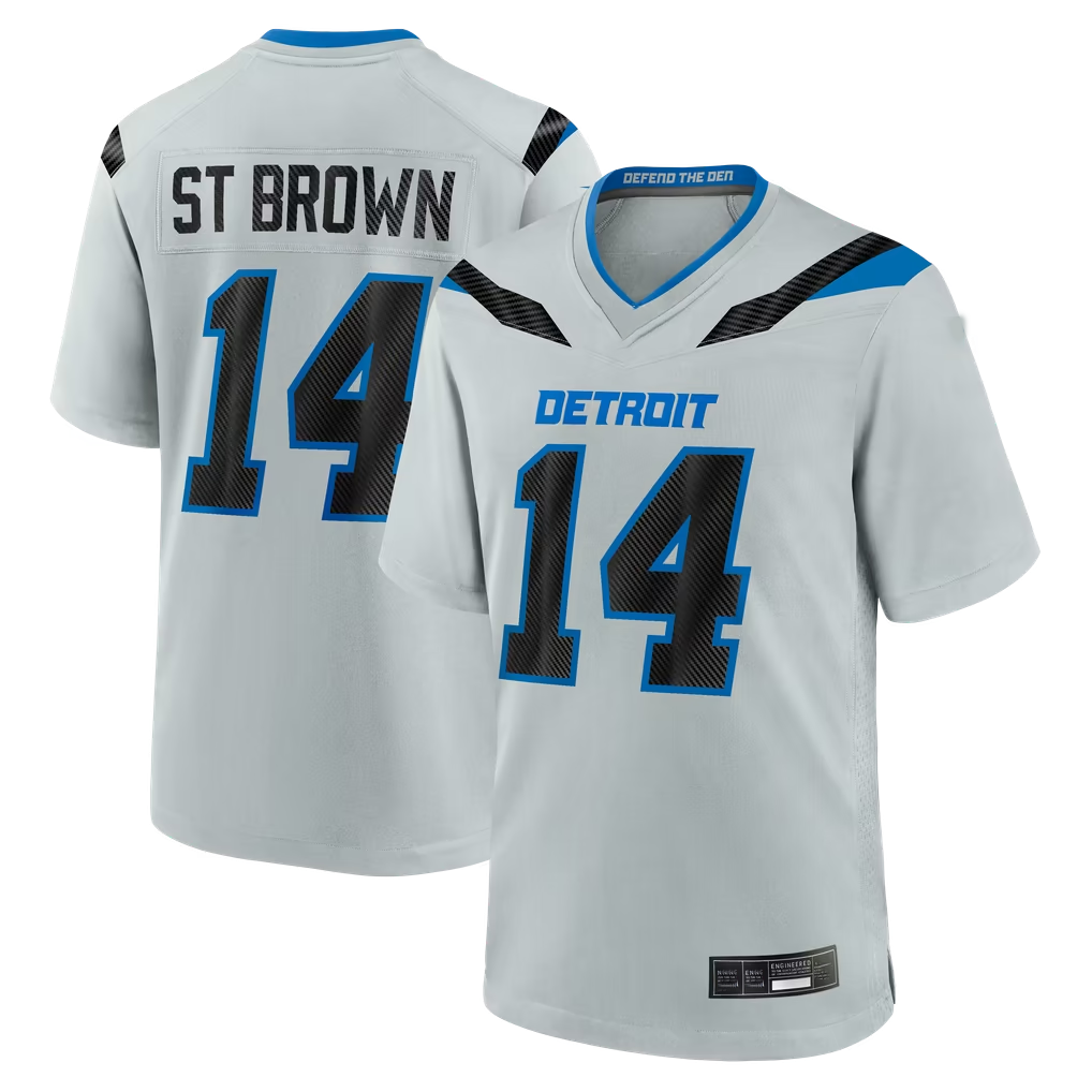 Elroe D.Lions #14 Amon-Ra St. Brown Silver 2026 Rivalries Collection Game Stitched Jerseys