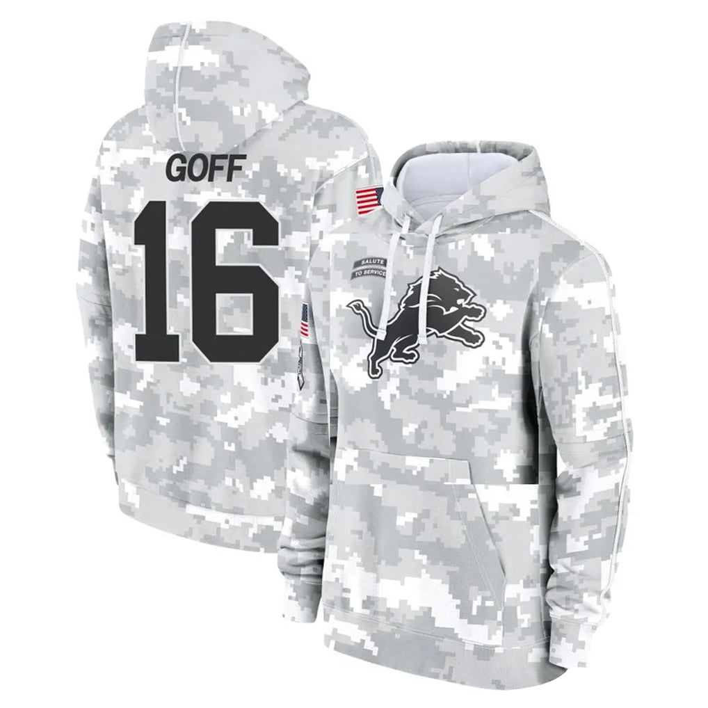 Elroe D.Lions #16 Jared Goff Player Arctic Camo Salute to Service Hoodies Limited Game Stitched Jerseys