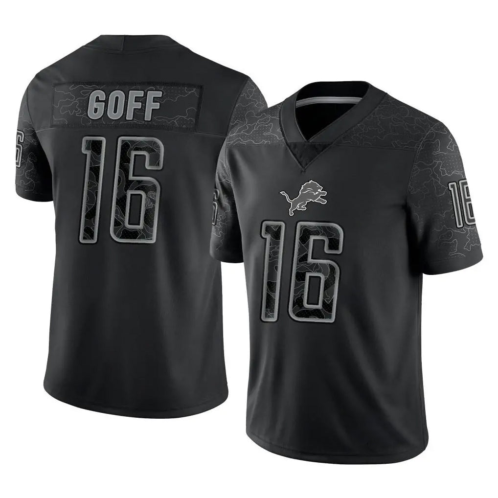 Elroe D.Lions #16 Jared Goff Player Black REFLECTIVE Limited Stitched Jerseys
