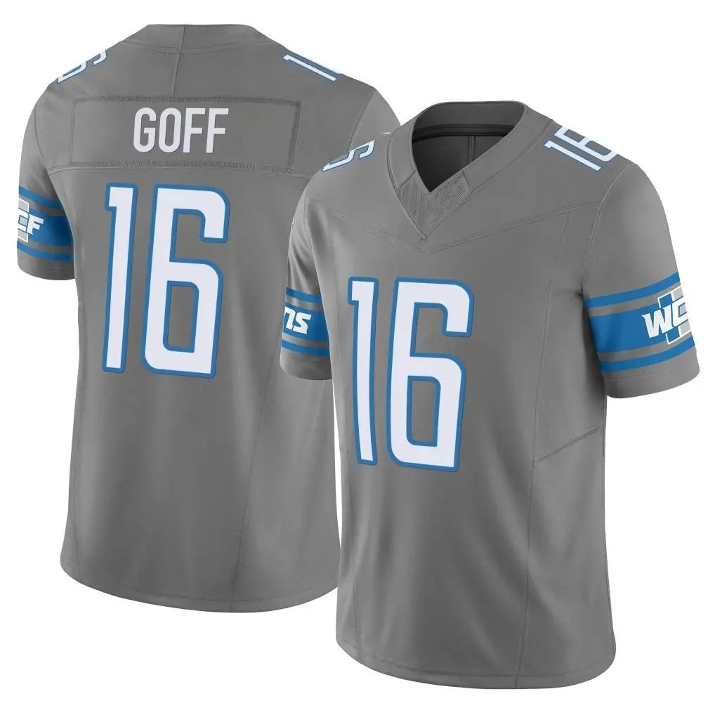 Elroe D.Lions #16 Jared Goff Player Gray Vapor F.U.S.E. Limited Home Game Stitched Jerseys