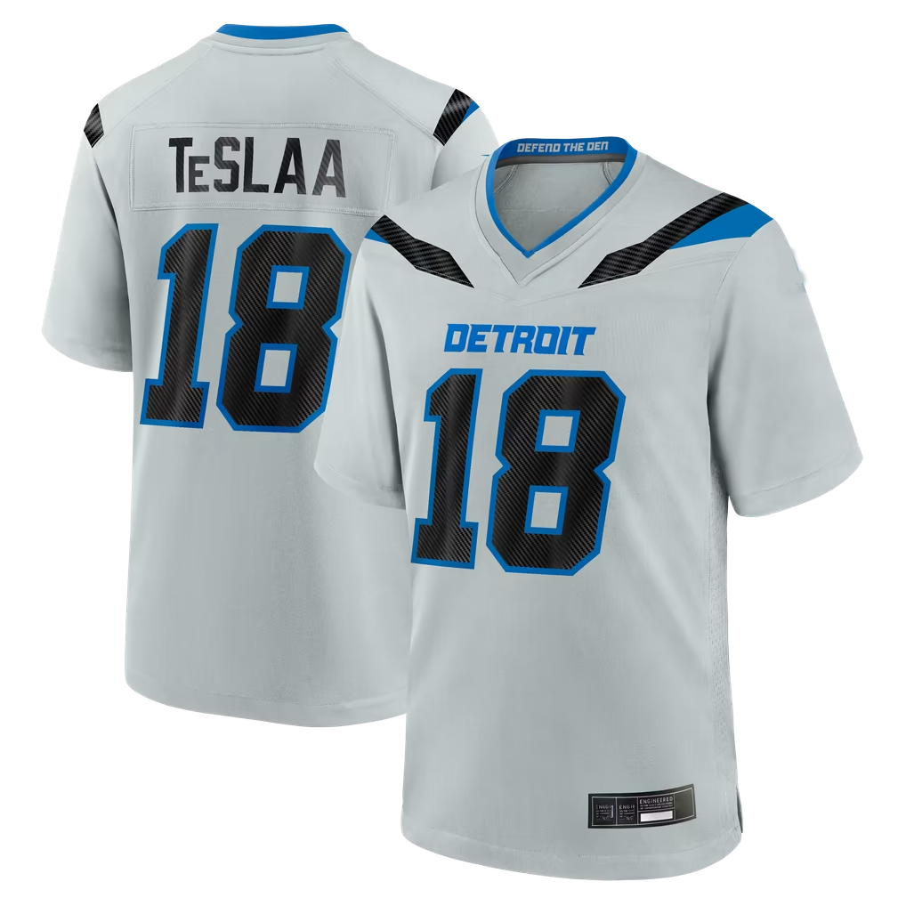 Elroe D.Lions #18 Isaac TeSlaa Detroit Silver 2026 Rivalries Collection Game Stitched Jerseys