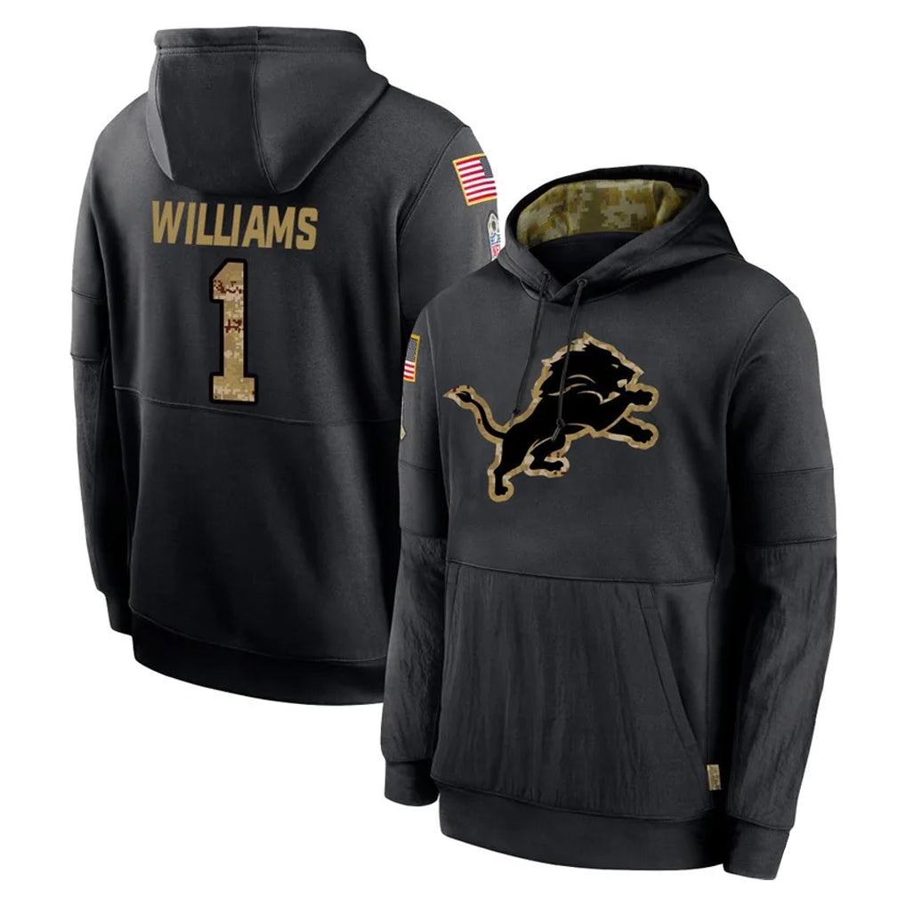 Elroe D.Lions #1 Jameson Williams Player Black Salute to Service Hoodies Limited Game Stitched Jerseys