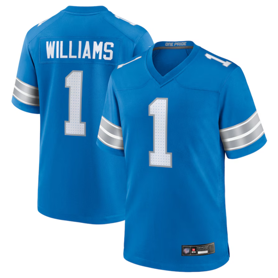 Elroe D.Lions #1 Jameson Williams Player Blue Replica Game Stitched Jerseys