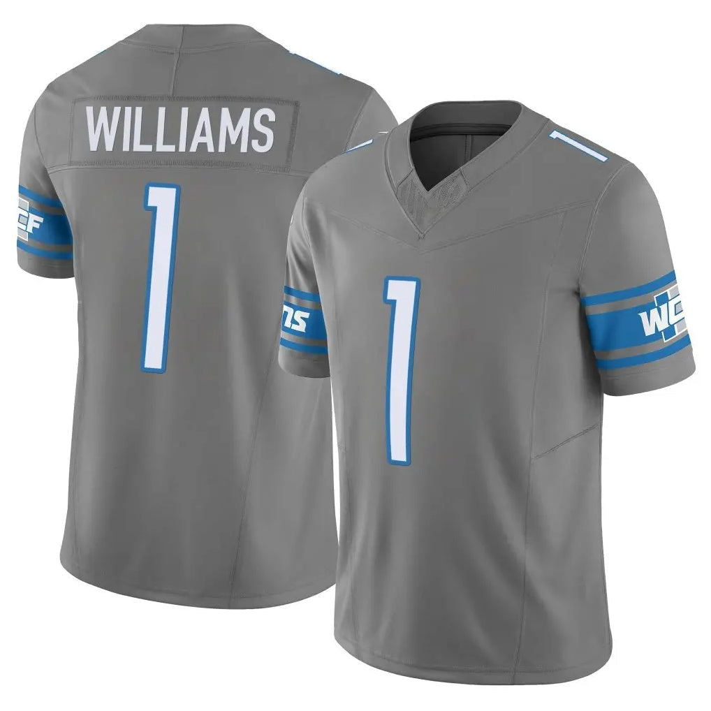 Elroe D.Lions #1 Jameson Williams Player Gray Vapor F.U.S.E. Limited Home Game Stitched Jerseys