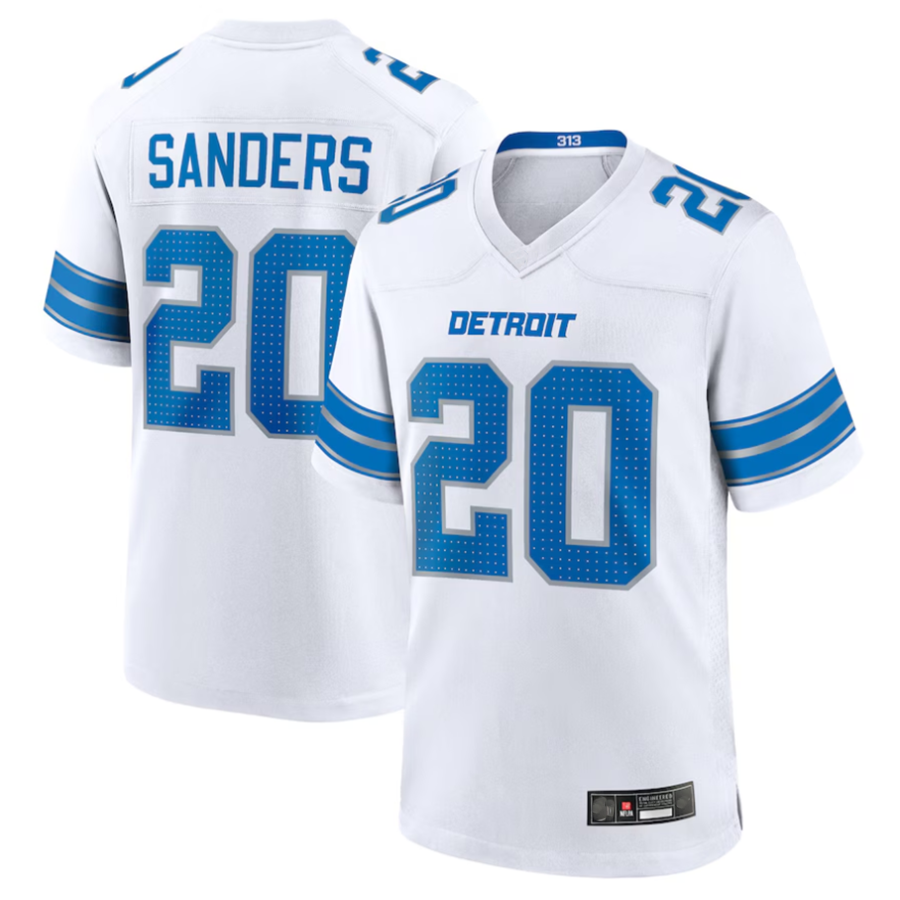 Elroe D.Lions #20 Barry Sanders Player White Game Stitched Jerseys