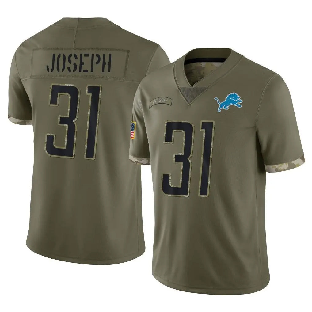 Elroe D.Lions #31 Kerby Joseph Player Olive Salute To Service Limited Stitched Jerseys