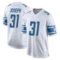 Elroe D.Lions #31 Kerby Joseph Player White Home Game Stitched Jerseys