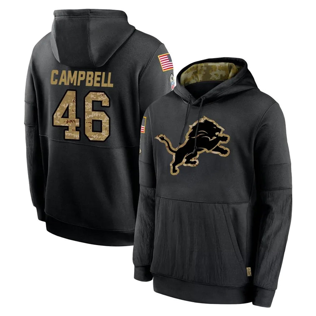 Elroe D.Lions #46 Jack Campbell Player Black Salute to Service Hoodies Limited Game Stitched Jerseys