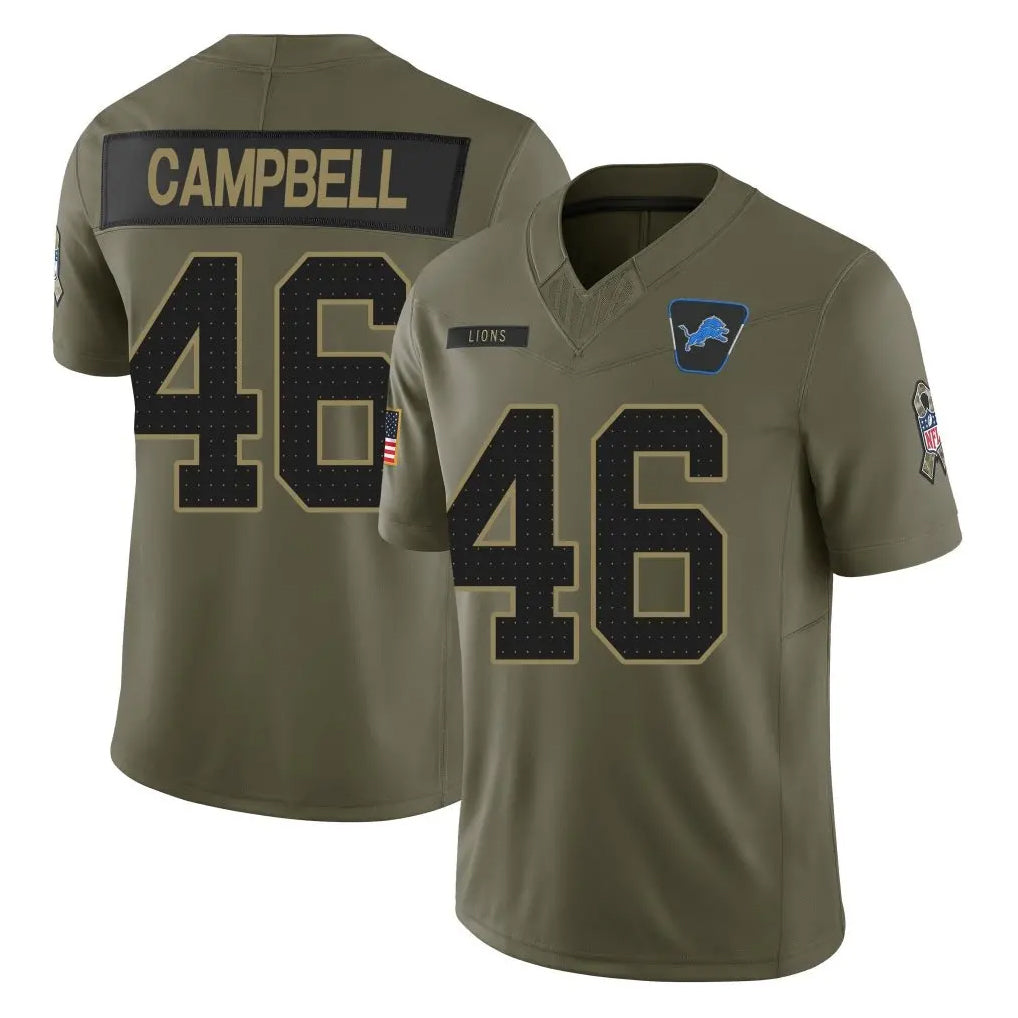 Elroe D.Lions #46 Jack Campbell Player Olive 2025 Salute To Service Limited Home Game Stitched Jerseys