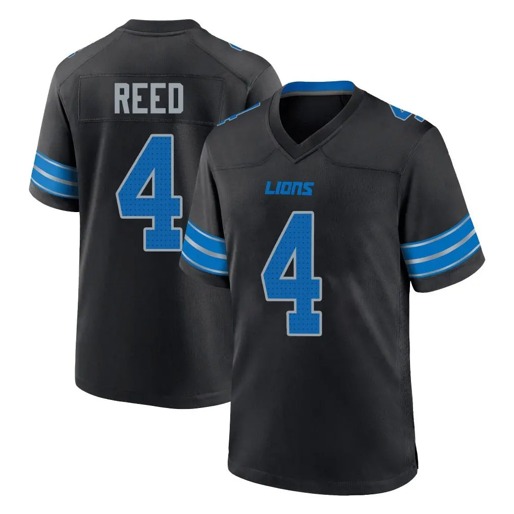 Elroe D.Lions #4 D.J. Reed Player Black Alternate Home Game Stitched Jerseys