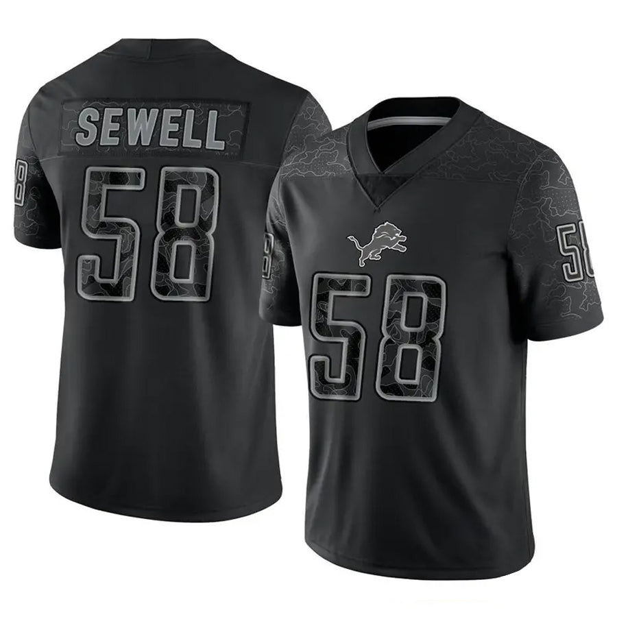 Elroe D.Lions #58 Penei Sewell Player Black REFLECTIVE Limited Stitched Jerseys