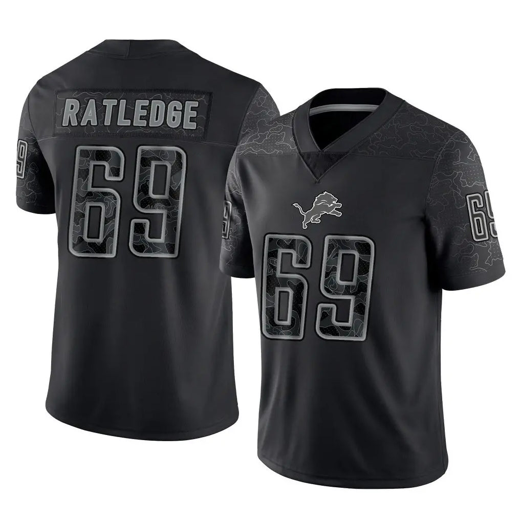 Elroe D.Lions #69 Tate Ratledge Player Black Reflective Limited Home Game Stitched Jerseys