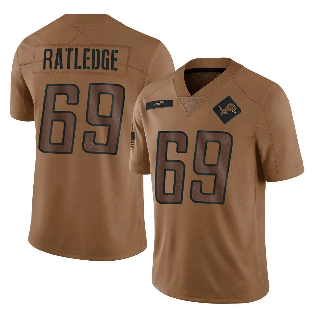 Elroe D.Lions #69 Tate Ratledge Player Brown Salute To Service Limited Stitched Jerseys