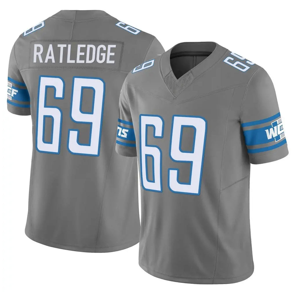 Elroe D.Lions #69 Tate Ratledge Player Gray Vapor F.U.S.E. Limited Home Game Stitched Jerseys